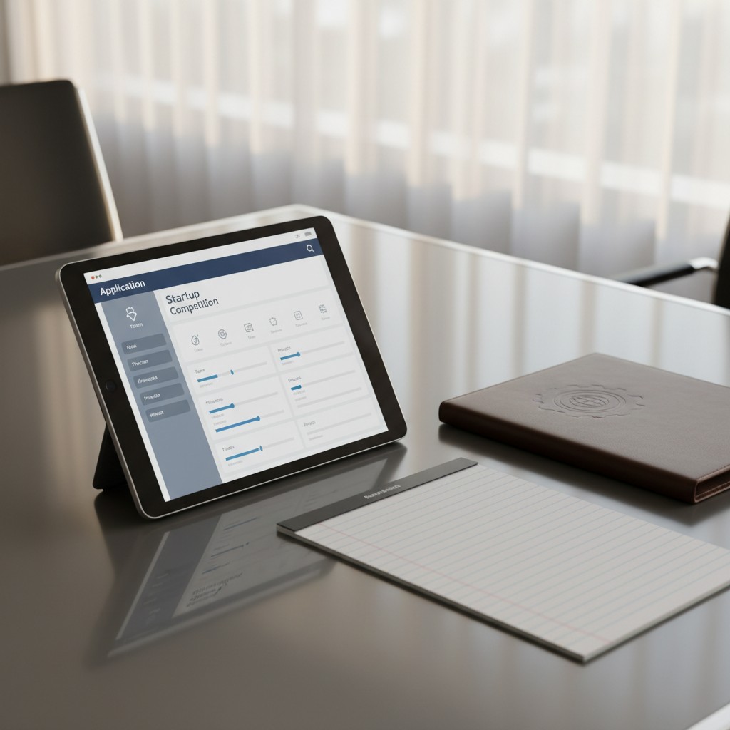 Tablette présentant un application de compétition de startup.